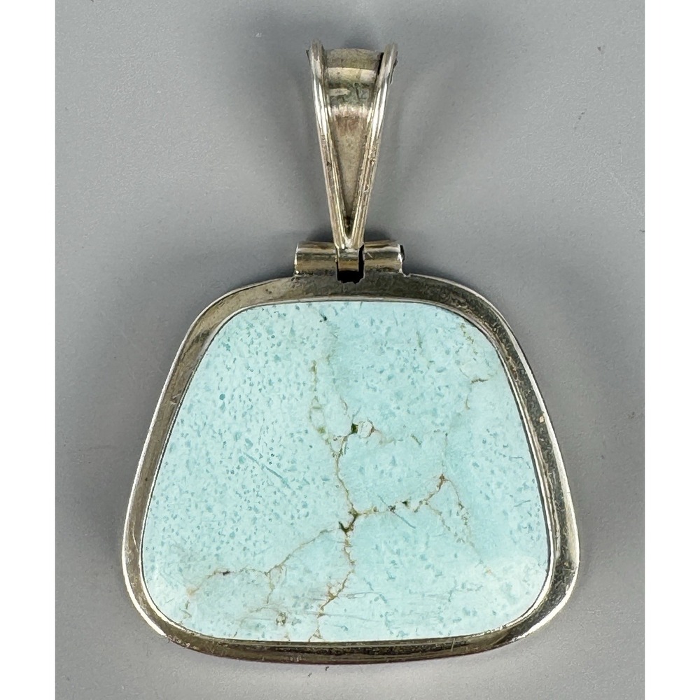 Mexico 925 Sterling Silver Pale Blue Turquoise Cabochon Pendant 16.75g